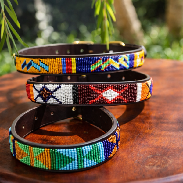 Set of 3 Beaded Dog Collars - Handmade Maasai Leather Collection