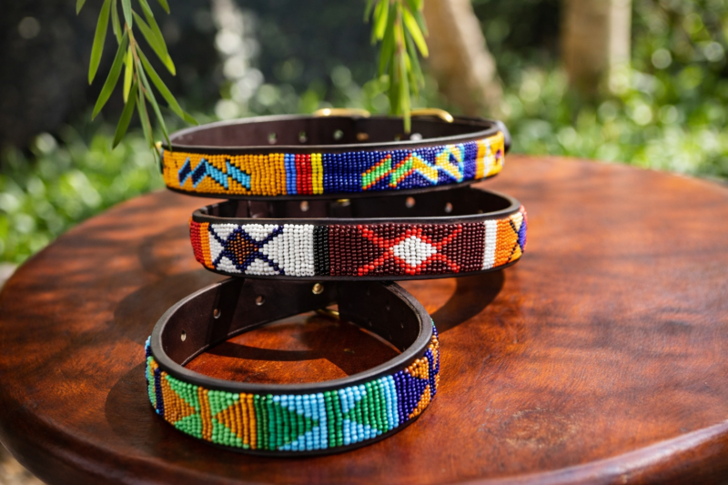 Set of 3 Beaded Dog Collars - Handmade Maasai Leather Collection