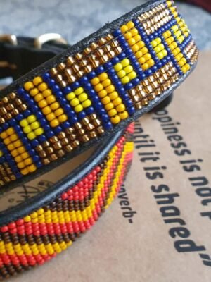 Yellow Beaded Leather Dog Collar - Handmade in Kenya