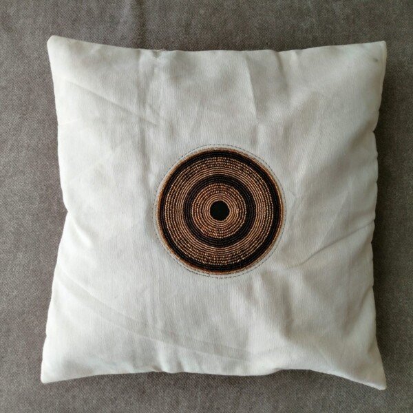 Elegant White Beaded Pillow Cover – Handmade Decorative Cushion Cover