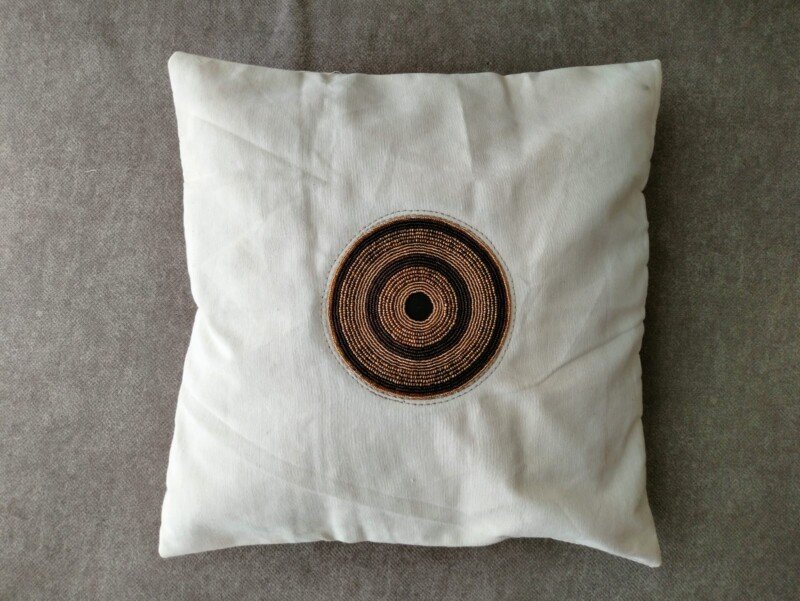 Elegant White Beaded Pillow Cover – Handmade Decorative Cushion Cover