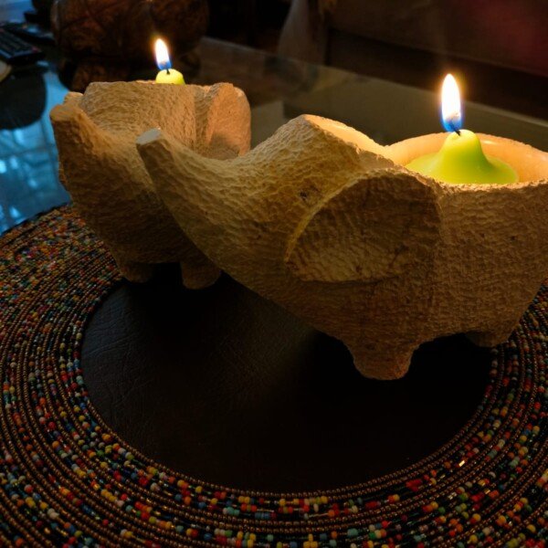 Textured elephant soapstone candle holder