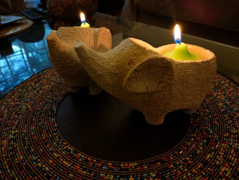 Textured elephant soapstone candle holder