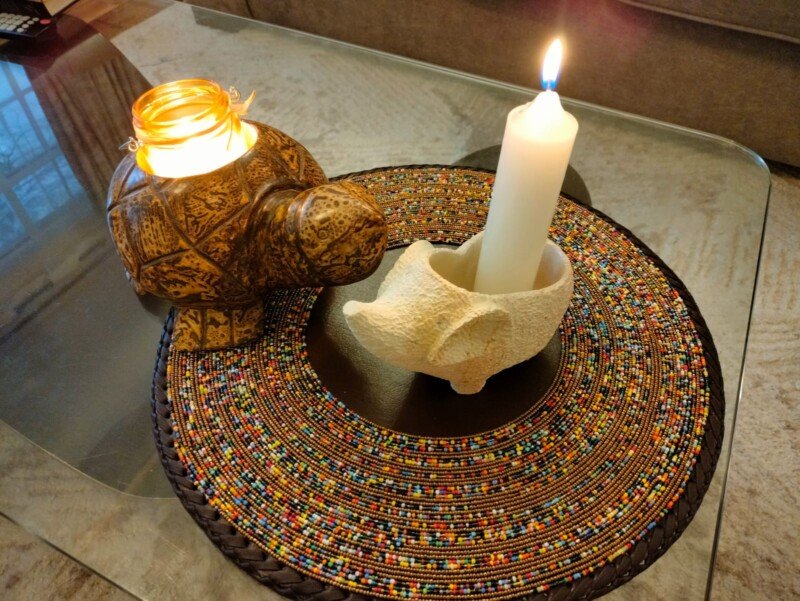 Textured elephant soapstone candle holder