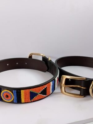 Multicolored Beaded Leather Dog Collar - Handcrafted African Design Multicolored Beaded Leather Dog Collar - Handcrafted African Design