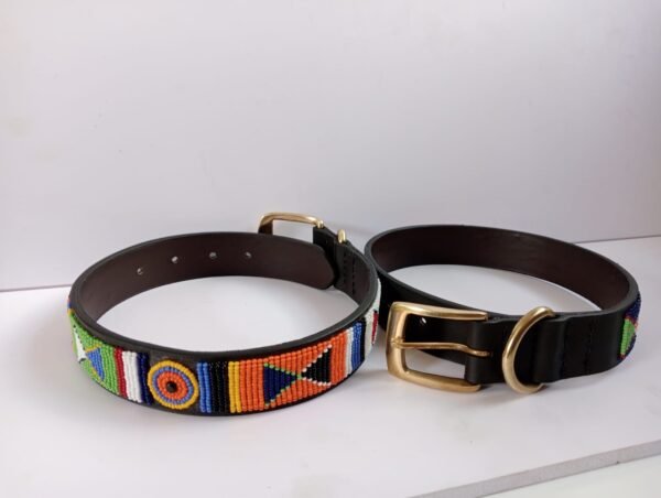 Multicolored Beaded Leather Dog Collar - Handcrafted African Design Multicolored Beaded Leather Dog Collar - Handcrafted African Design