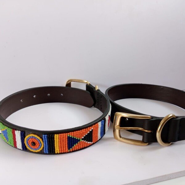 Multicolored Beaded Leather Dog Collar - Handcrafted African Design