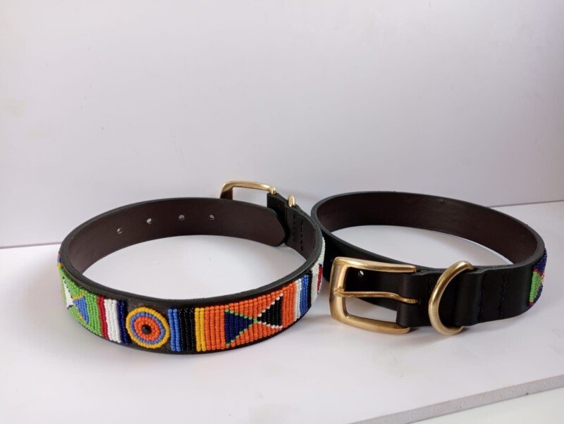 Multicolored Beaded Leather Dog Collar - Handcrafted African Design