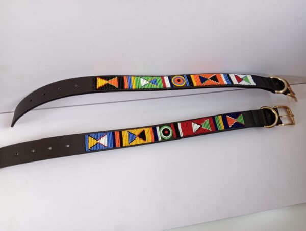 Multicolored Beaded Leather Dog Collar - Handcrafted African Design Multicolored Beaded Leather Dog Collar - Handcrafted African Design