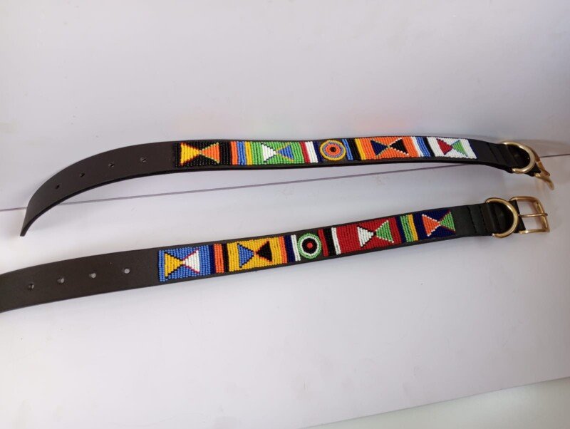 Multicolored Beaded Leather Dog Collar - Handcrafted African Design