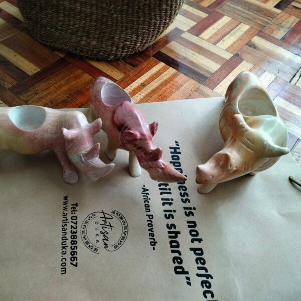 10-inch rhino soapstone candle holders