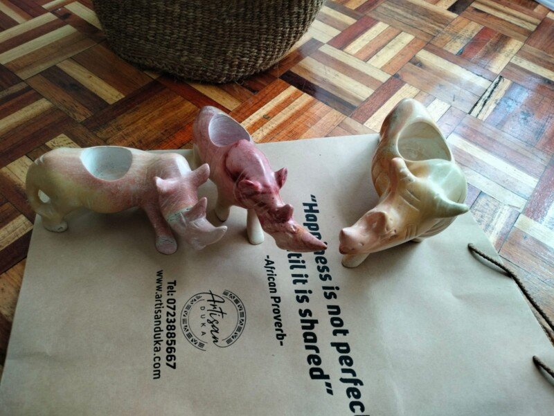 10-inch rhino soapstone candle holders