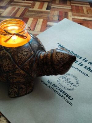 10-Inch Brown Turtle Soapstone Candle Holder - Hand-Carved Kenyan Decor 10-Inch Brown Turtle Soapstone Candle Holder - Hand-Carved Kenyan Decor