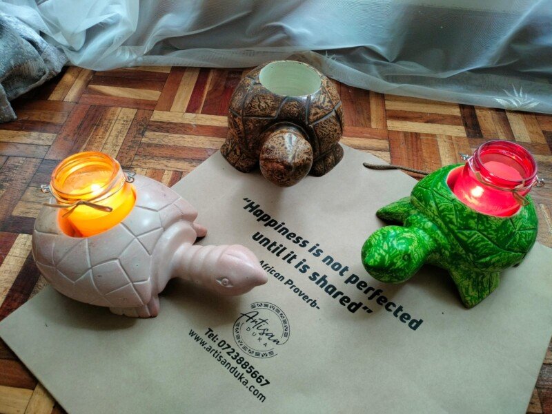 Durable 10-inch turtle soapstone candle holders