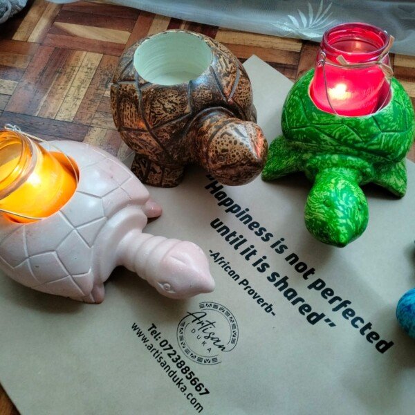 Durable 10-inch turtle soapstone candle holders