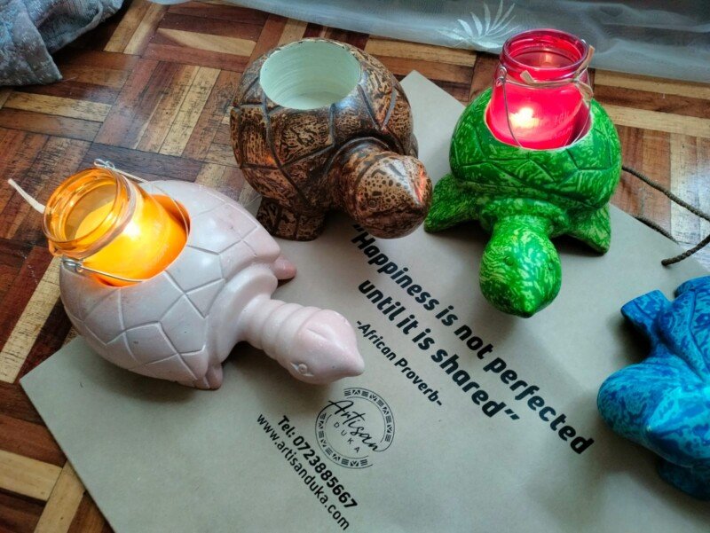 Durable 10-inch turtle soapstone candle holders