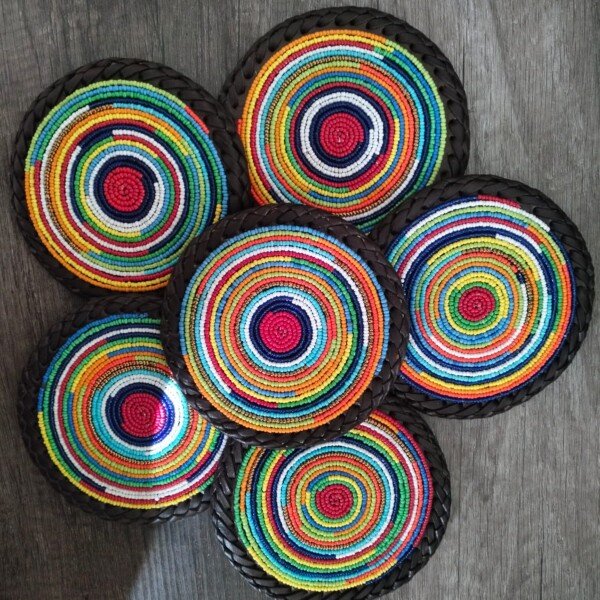 Maasai Heritage Coasters - Multicolor Beaded Table Coasters