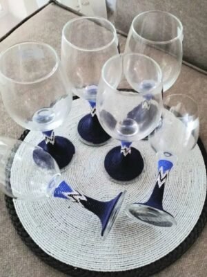 Elegant Navy Blue Beaded Wine Glass – Handmade Elegant Navy Blue Beaded Wine Glass – Handmade