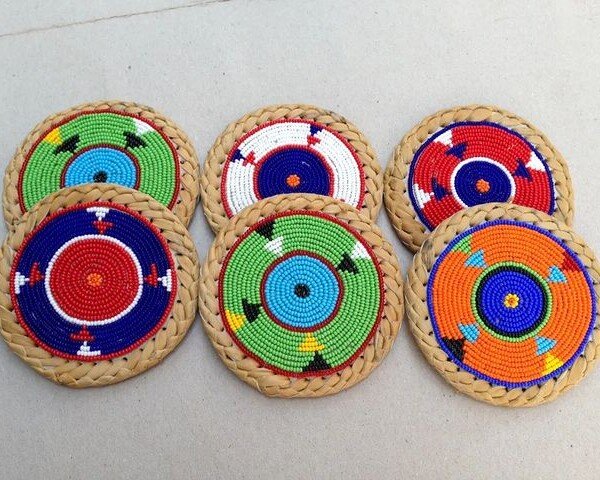 Multicolored Radiance Coasters - Handcrafted Beaded Table Décor