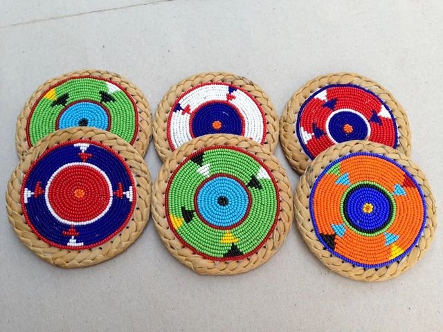 Multicolored Radiance Coasters - Handcrafted Beaded Table Décor