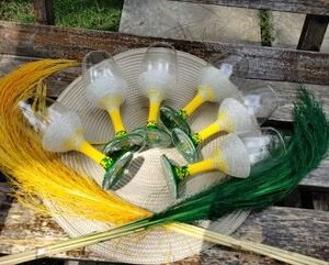 Sunburst Harmony Hand-Beaded Wine Glass – Yellow & Green Sunburst Harmony Hand-Beaded Wine Glass – Yellow & Green