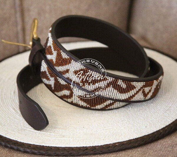 Earth Tone Beaded Leather Belt