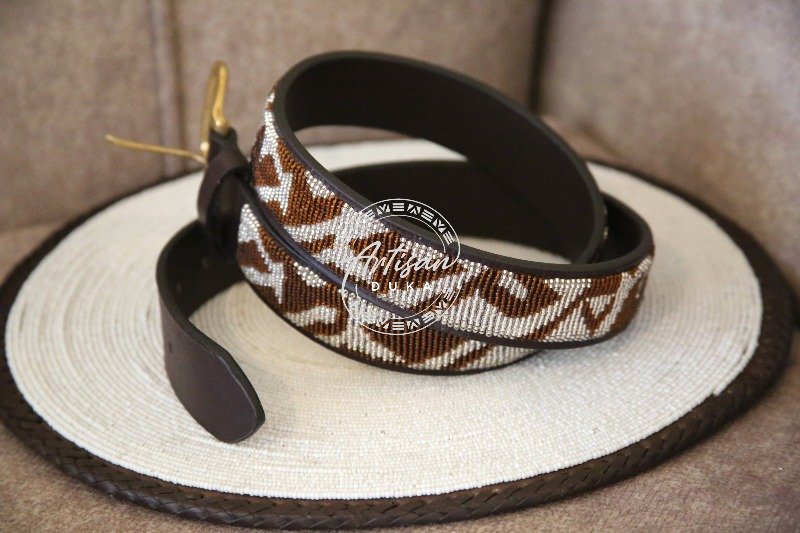 Earth Tone Beaded Leather Belt