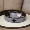 Striped Black and White Beaded Leather Belt with Diamond Design