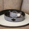 Striped Black and White Beaded Leather Belt with Diamond Design