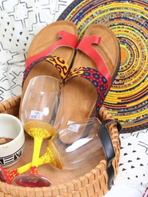 Red and Yellow Ankara Cork Sandals - Handmade African Print Slides Red and Yellow Ankara Cork Sandals - Handmade African Print Slides