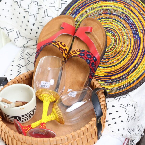Red and Yellow Ankara Cork Sandals - Handmade African Print Slides