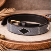 Striped Black and White Beaded Leather Belt with Diamond Design