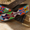 Tribal Harmony Beaded Leather Belt - Red, White, Blue & Green Design