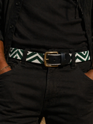 Vibrant Green and White Maasai Beaded Leather Belt