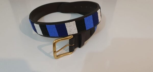 Blue, Black & White Maasai Beaded Leather Belt Blue, Black & White Maasai Beaded Leather Belt