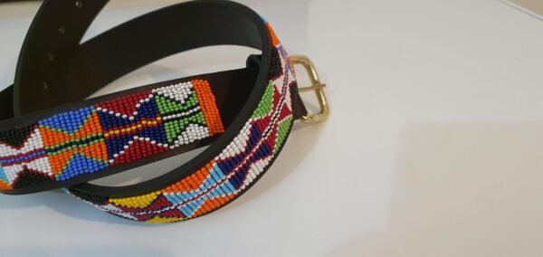 Tribal Harmony Beaded Leather Belt – Red, White, Blue & Green Design Tribal Harmony Beaded Leather Belt – Red, White, Blue & Green Design