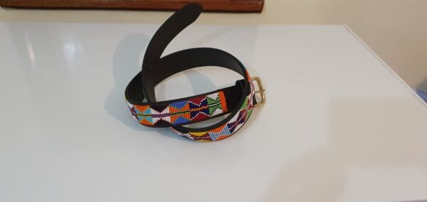 Tribal Harmony Beaded Leather Belt – Red, White, Blue & Green Design Tribal Harmony Beaded Leather Belt – Red, White, Blue & Green Design