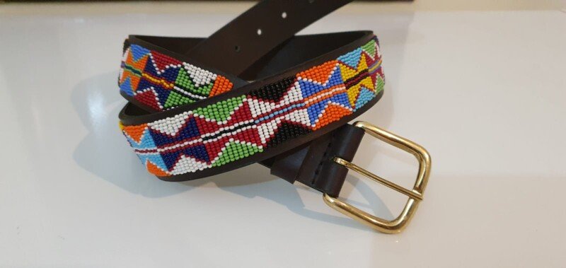 Tribal Harmony Beaded Leather Belt – Red, White, Blue & Green Design Tribal Harmony Beaded Leather Belt – Red, White, Blue & Green Design