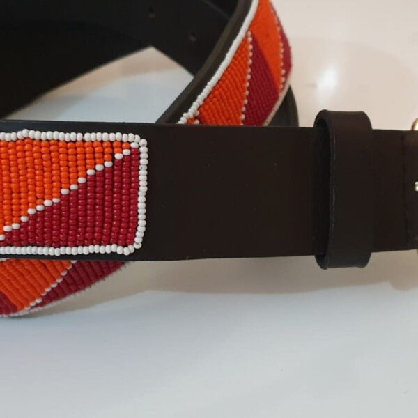 Orange Beaded Leather Belt – Bold African Craftsmanship