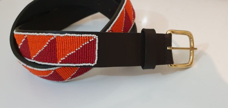 Orange Beaded Leather Belt - Bold African Craftsmanship