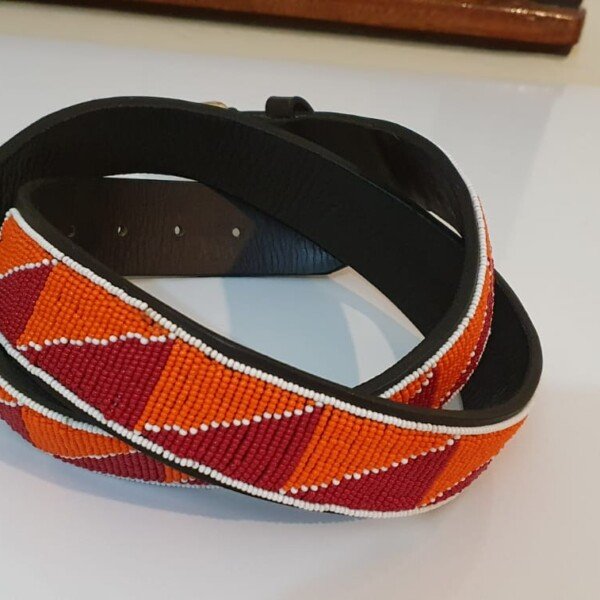 Orange Beaded Leather Belt – Bold African Craftsmanship