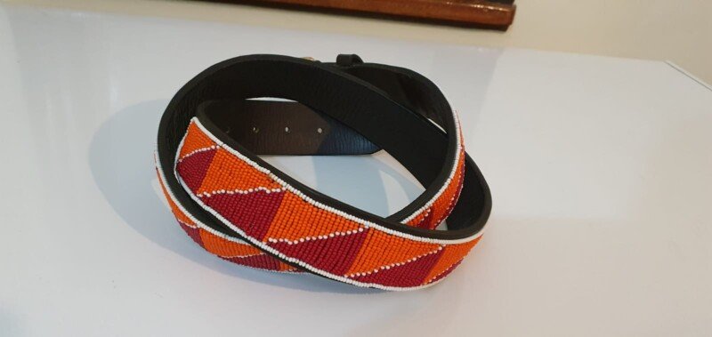 Orange Beaded Leather Belt - Bold African Craftsmanship