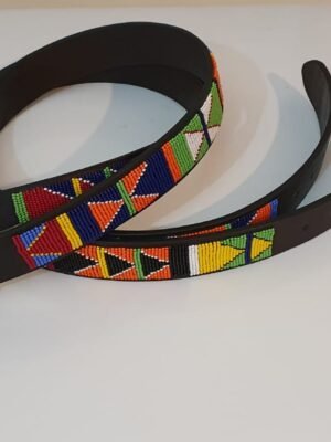 Vibrant Multicolored Beaded Leather Belt Vibrant Multicolored Beaded Leather Belt