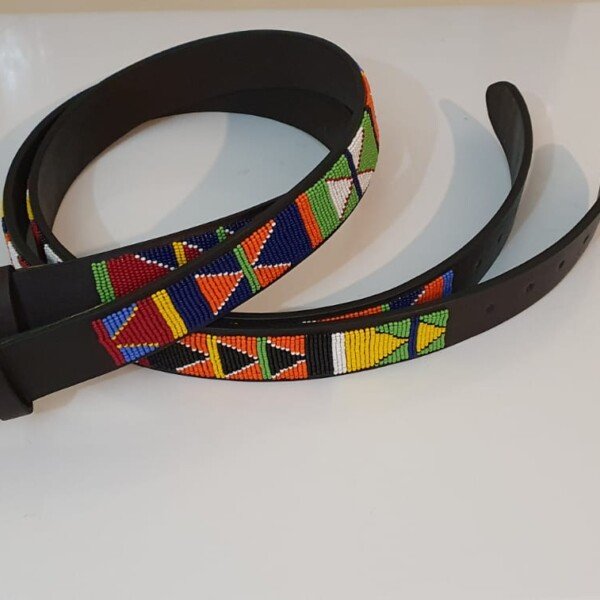 Vibrant Multicolored Beaded Leather Belt