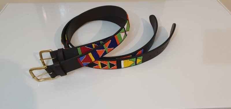 Vibrant Multicolored Beaded Leather Belt