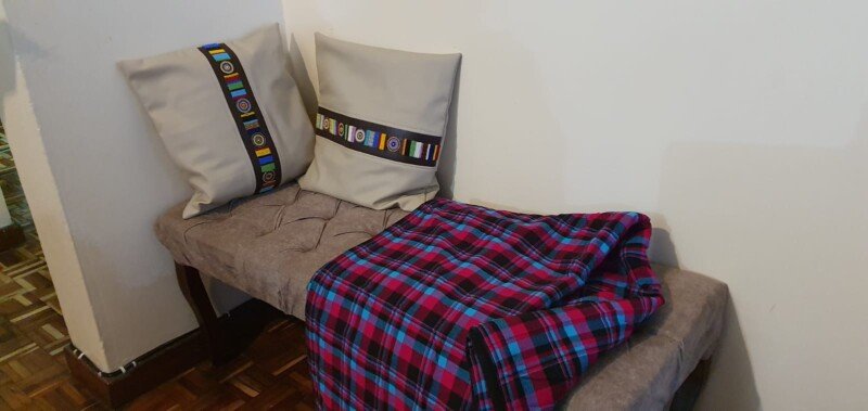 Red and Blue Striped Maasai Shuka Blanket