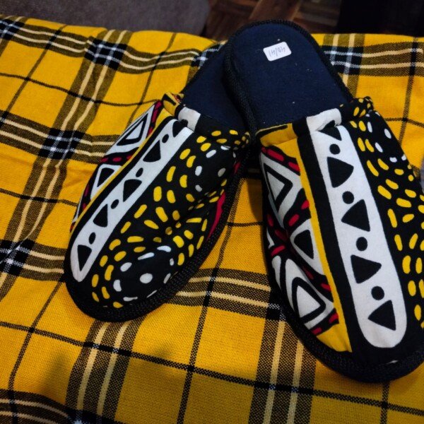 Elegant Gold and White Ankara Slip-Ons