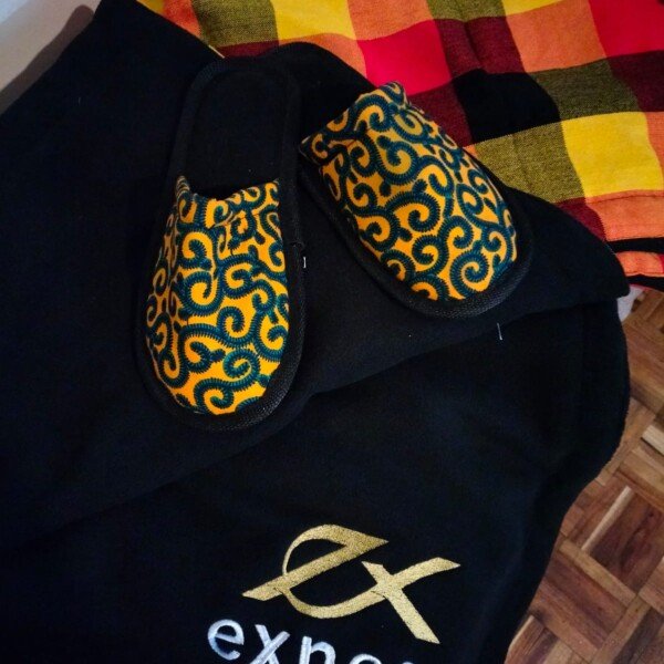 Radiant Gold Ankara Slip-Ons - Handmade African Print Slides for Effortless Elegance