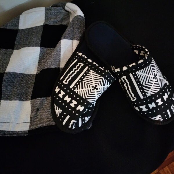 Modern Monochrome Ankara Slip-Ons - Handmade Black and White African Print Slides