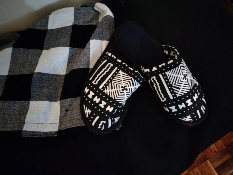 Modern Monochrome Ankara Slip-Ons - Handmade Black and White African Print Slides